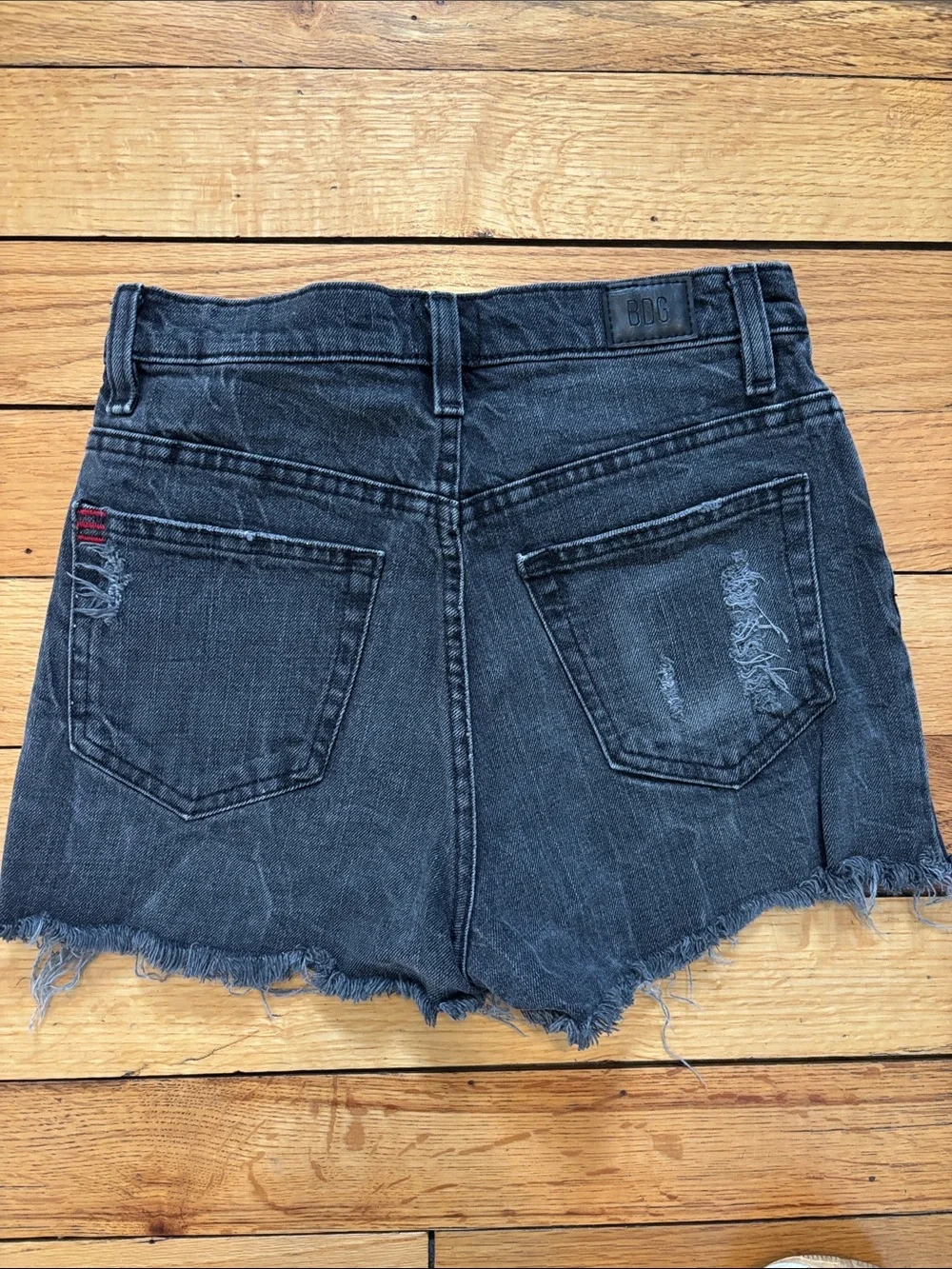 BDG Washed Black High-Rise Frayed Denim Shorts
